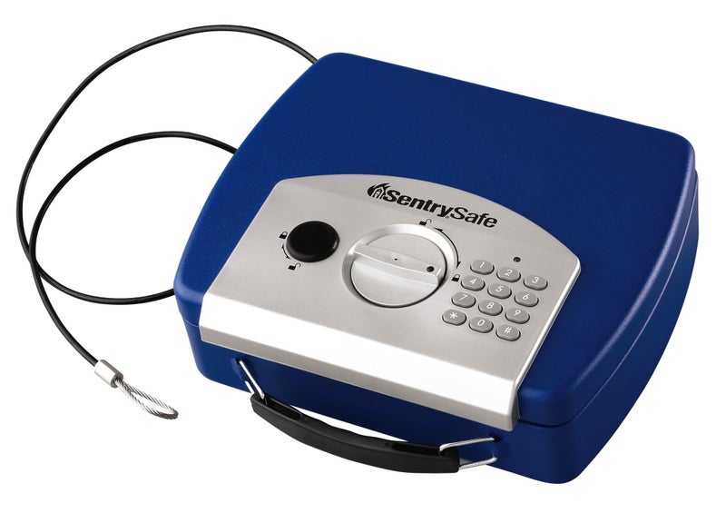 SentrySafe Small Blue Safe with Digital Keypad, Lock Box for Dorm or Travel can Store Money, Jewelry, Passports, â€Ž0.08 Cubic Feet, Exterior: 2.9 x 10 x 7.9 inches, P008EBLU - Image 1